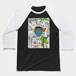 Whimsical Digital Collectible - Character with MaleMask, DoodleEye Color, and DarkSkin on TeePublic Baseball T-Shirt